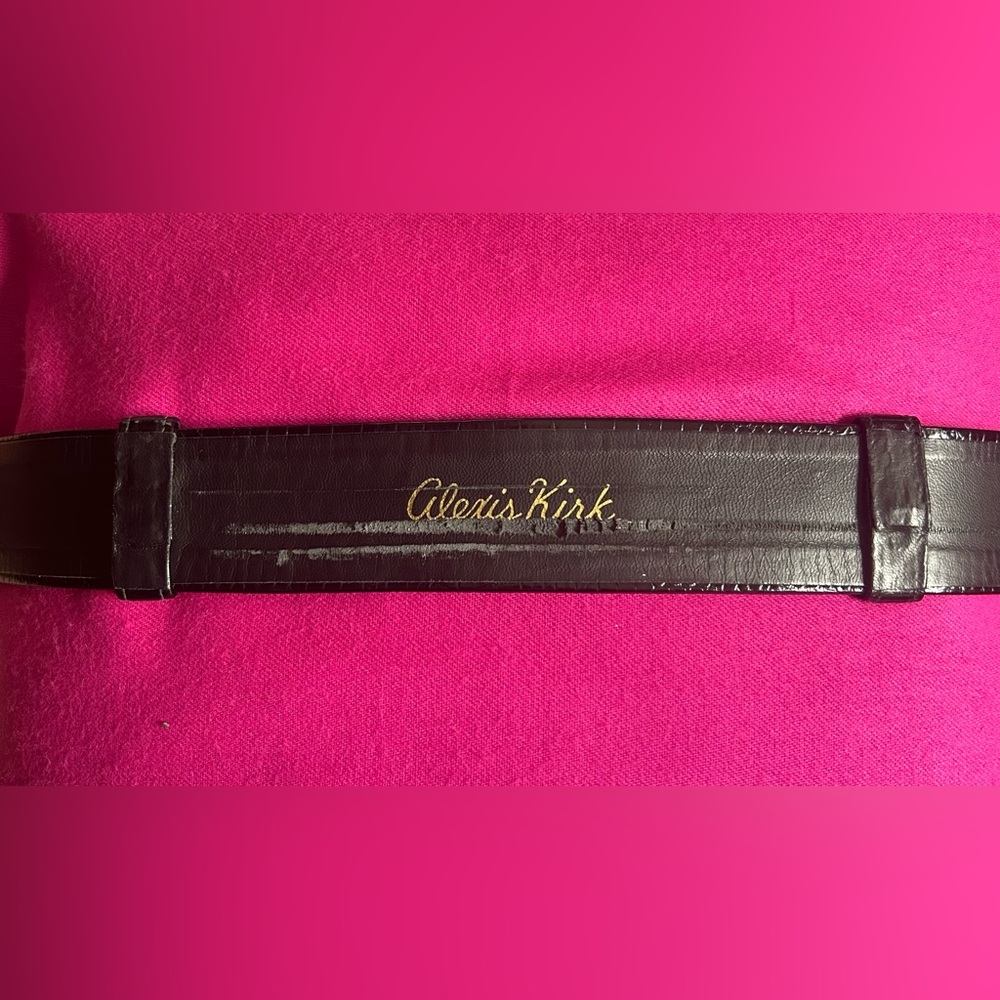 Vintage 1980’s Alexis Kirk Wide Black Leather Adjustable Belt - Picture 5 of 5